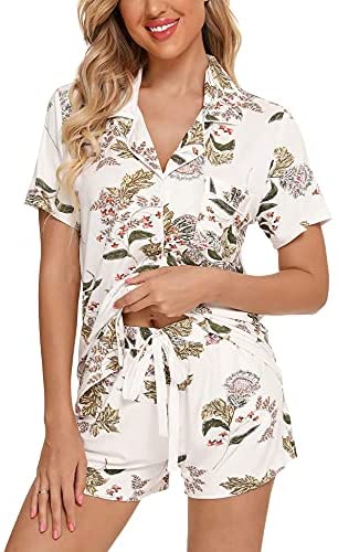 Womens Pajamas Set Short Sleeve Sleepwear Button Down Nightwear Shorts Soft Pj Sets S-XXL