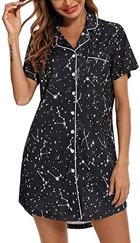 Pajama Nightgown for Women Short/Long Sleeve Button Down Nightwear Top Boyfriend Sleep Shirts Nightdress S-XXL