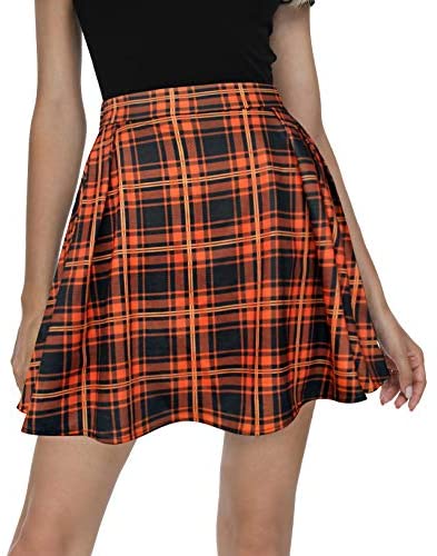 Women Plaid Pleated Mini Skater Skirt High Waisted School Skirt