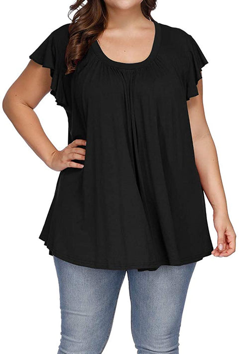 Women's Plus Size Top Short Sleeve Casual Ruffle Loose Pleated Flowy Summer T Shirts