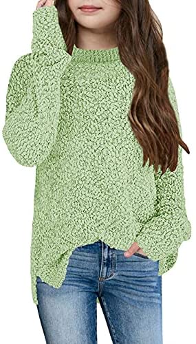 GAMISOTE Girl's Fuzzy Warm Sweater Crew Neck Chunky Side Slit Jumper Pullover Outwear