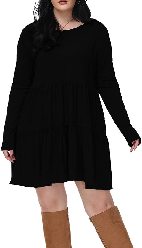 Plus Size Dress Long Sleeve Tiered Midi Dresses for Women Casual Fall Loose Party Knee Length Tshirt Dresses