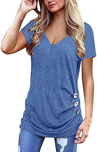 Women's Summer Short Sleeve T Shirts V Neck Casual Tunic Slim Tee Tops