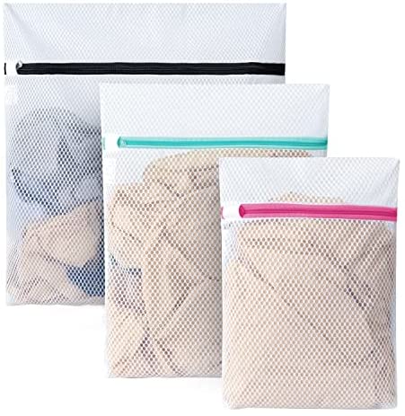 BAGAIL Set of 3 Honeycomb Mesh Laundry Bags for Blouse,Hosiery,Stocking,Underwear, Lingerie with Zipper Lock,Premium Laundry Bags for Travel Storage Organization(3 Set)