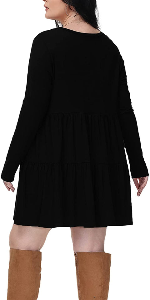 Plus Size Dress Long Sleeve Tiered Midi Dresses for Women Casual Fall Loose Party Knee Length Tshirt Dresses