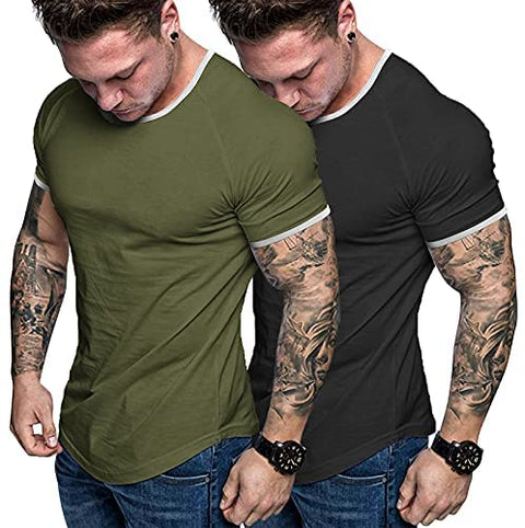 Men 2 Pack Muscle Shirt Bodybuilding Gym Workout Shirt Short Sleeve Tee