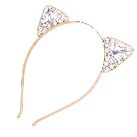 AWAYTR 3PC - Crystal Cat Ears Hair Hoop Headband for Women Girls Cats Ears Hairband Headwear Hair Accessories Christmas Gift (Floral)