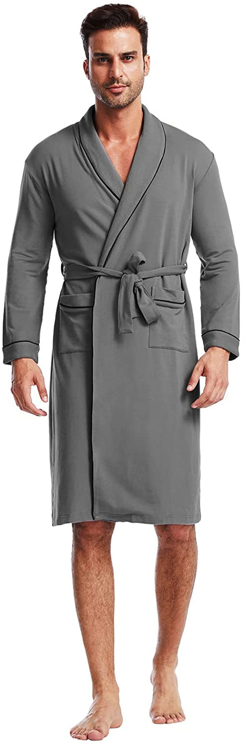 Men's Robe Knit Bamboo Cotton Long Bathrobe Spa Sleepwear Soft Shawl Collar Kimono Robe Big and Tall