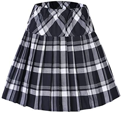 Women's Elastic Waist Plaid Pleated Skirt Tartan Skater School Uniform Mini Skirts