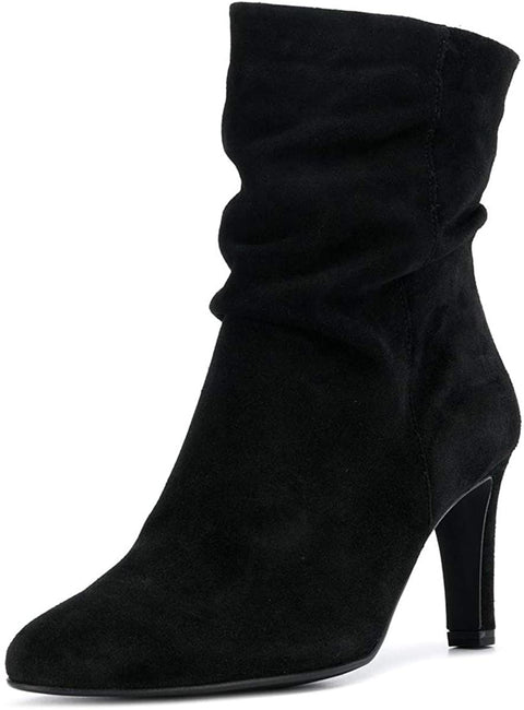 FSJ Women Fashion Closed Toe Mid Calf Boots Mid Thick Heels Stretchy Slouch Booties Shoes Size 4-15 US