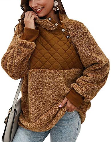 Women's Color Block Turtleneck Long Sleeve Sweatshirts Fuzzy Sweatshirts