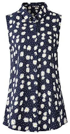 TIMSEM Womens Sleeveless Floral Printed Chiffon Casual Blouse Shirts Tops