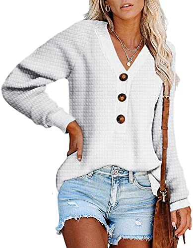 Womens Fall Casual Sweatshirts Button Down Henley Tunic Tops Long Sleeve Solid Activewear Pullover