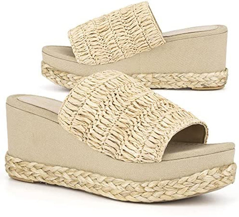 Torgeis Women's Neith Espadrille Slip-On Wedged Platform Heeled Sandal, Round Open Toe, Rubber Outsole