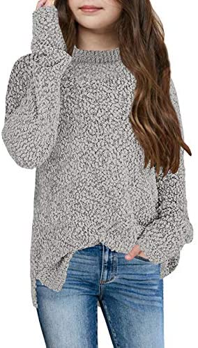 GAMISOTE Girl's Fuzzy Warm Sweater Crew Neck Chunky Side Slit Jumper Pullover Outwear