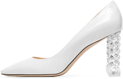 FSJ Women Elegant Pointed Toe Pumps Clear High Heels Lucite Slip On Classic Casual Office Shoes Size 4-15 US