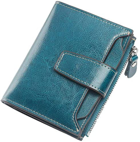 Womens Wallet, Lavemi Leather Wallet RFID Blocking Small Bifold Compact Credit Card Holder for Women with ID Window Zipper Pocket