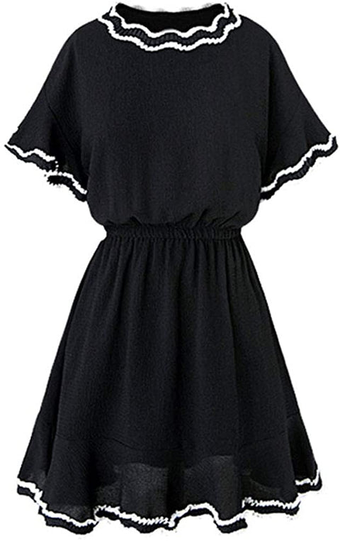 Women's Chiffon A-Line Bat Short Sleeve Dress Party Holiday Casual Skirt