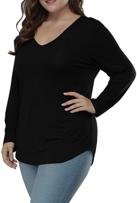 Women's Plus Size T Shirts Long Sleeve Asymmetric Hem Casual Tee Tops