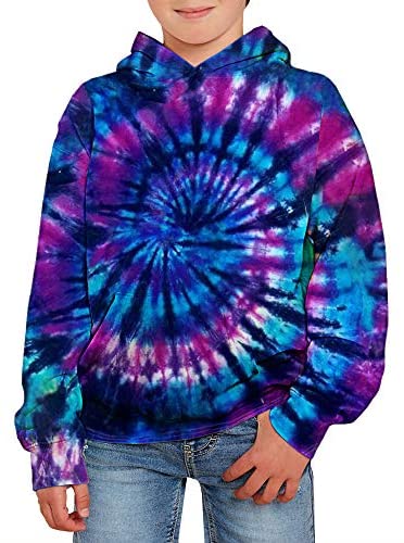 GAMISOTE Unisex Kids Tie Dye Sweatshirt Boys Girls Hooded Kangaroo Pocket Pullover Hoodies