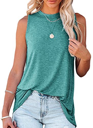 Women Sleeveless Knit Tank Top Casual High Neckline Vest Tunic with Back Zipper