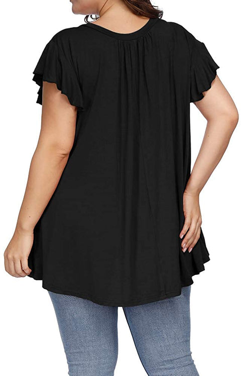 Women's Plus Size Top Short Sleeve Casual Ruffle Loose Pleated Flowy Summer T Shirts