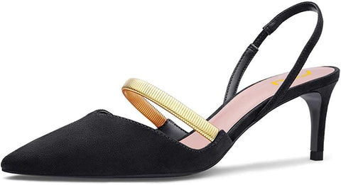 FSJ Women Trendy Mid Low Heeled Slingback Pumps Slip On Pointed Toe Sandals Basic Business Party Shoe 4-15 US