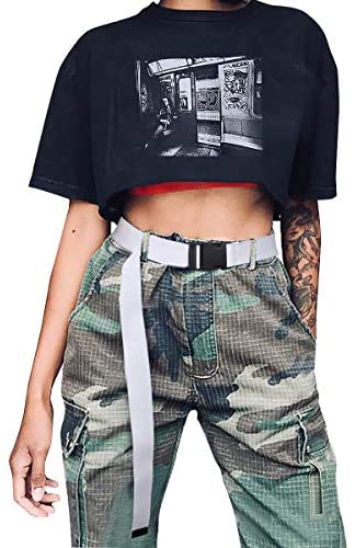 XZQTIVE Canvas Web Belt for Women, Cool Cargo Belt with Plastic Buckle, Hip Hop Streetwear Style Waist Belt for Dress