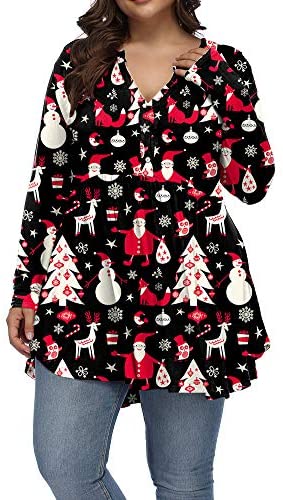 Women Plus Size Tunic Tops Christmas Shirt Floral Print Casual Flowy Tunics for Leggings