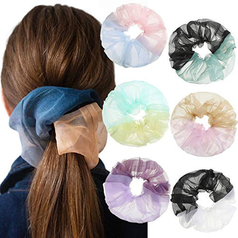 Women Organza Oversized Hair Scrunchies - 6PCS Bobble Elastic Hair Band Hair Bobble Scrunchie Ponytail Holder (Splicing)