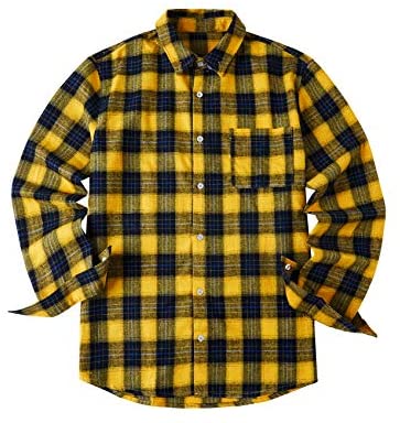 Mens Plaid Flannel Shirt Long Sleeves Button Down Collar Regular-fit Shirts with Pockets