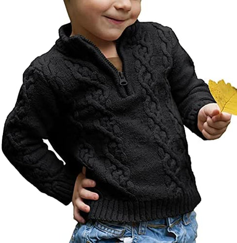 Flmcoc Toddler Boys Knit Sweater Kids Pullover Cable Long Sleeve Zipper Sweater Winter Outfit for Baby Boy Girls