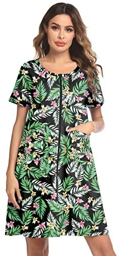 Women Zip-up Bathrobes Short Nightgown