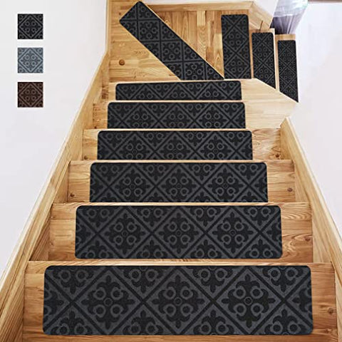 Fungzou Stair Treads Carpet Non-Slip 8”x 30”Indoor Set of 15 Pack, Stair Rugs Runner for Wooden Steps Anti Slip Tape Moving Stair (Brown)