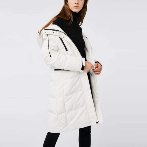 Women's Solid Mid-Length Down Jackets Plain Buckle Zipper Pocket Coat