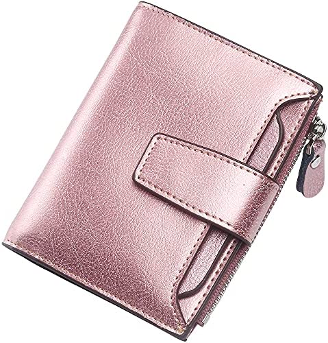 Womens Wallet, Lavemi Leather Wallet RFID Blocking Small Bifold Compact Credit Card Holder for Women with ID Window Zipper Pocket