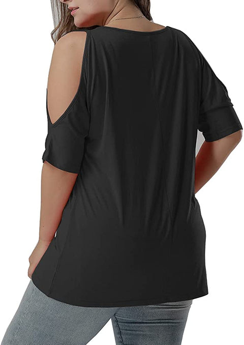 Women Plus Size Tops V Neck Short Sleeve Batwing Top Cold Shoulder T Shirt