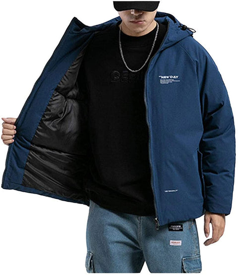 Men's Stylish Thicken Warm Down Jacket Classic Regular Fit Hooded Parka Jacket