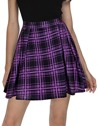 Women Plaid Pleated Mini Skater Skirt High Waisted School Skirt