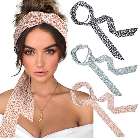 Women Long Head Wraps Bands - Twist Knotted Headbands for Women Long Thick Hair 3PCS Chiffon Criss Cross Head Wraps Non Slip Hair Band (navy red white)
