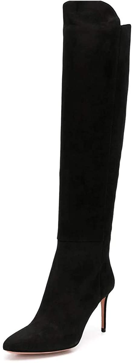 FSJ Women Fashion Closed Pointy Toe Knee High Boots High Stiletto Heels Long Boot Pumps Office Date Shoes