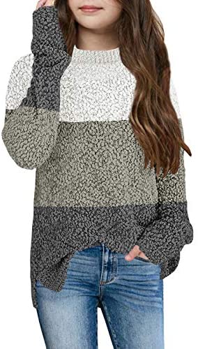 GAMISOTE Girl's Fuzzy Warm Sweater Crew Neck Chunky Side Slit Jumper Pullover Outwear