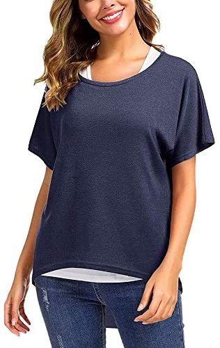 Women's Short Sleeve Scoop Neck T Shirts Summer Casual Loose Baggy Tops Shirts