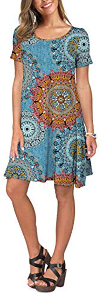 Women's Short Sleeve Swing Dress Sexy Summer Casual T-Shirt Dresses