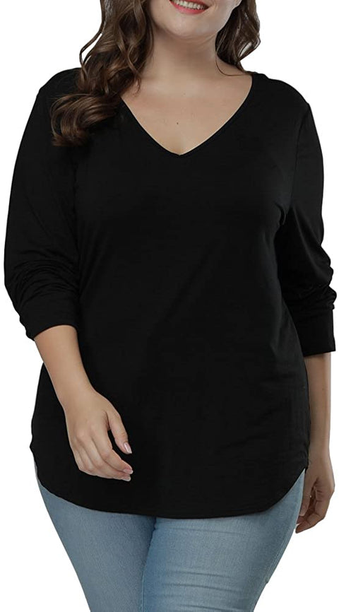 Women's Plus Size T Shirts Long Sleeve Asymmetric Hem Casual Tee Tops