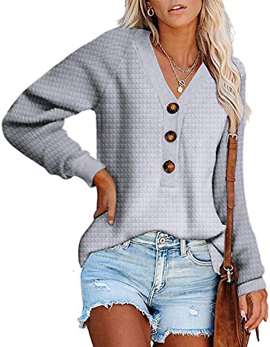 Womens Fall Casual Sweatshirts Button Down Henley Tunic Tops Long Sleeve Solid Activewear Pullover