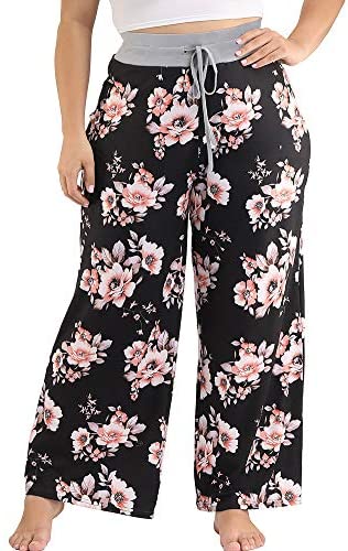Plus Size Pajama Pants for Women Casual Drawstring Palazzo Sleep Lounge Pants Loose Fit