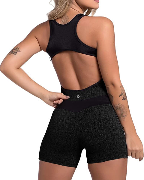 Womens Sleeveless Workout Rompers Active Yoga Running Bodycorn Jumpsuit Activewear