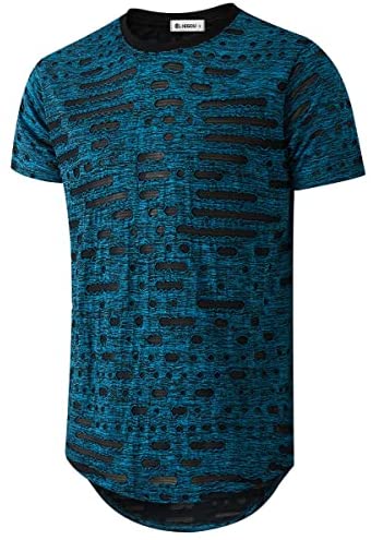 KLIEGOU Mens Hipster Hip Hop Ripped Round Hemline Hole T Shirt (05-3)