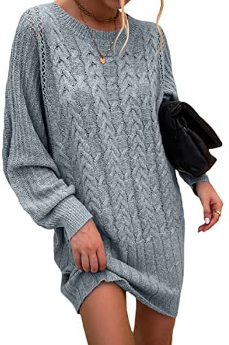 Women's Fashion Bat Long Sleeves Sweater Dress Hollow Cable Knitted Loose Pullover Autumn Dresses